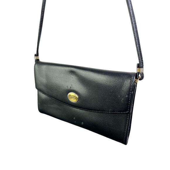 Hexagona Paris Handbag Womens Black Leather Removable Strap Old Money - Picture 3 of 8